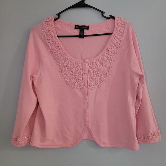 INC Pink Beaded Button Up Cardigan Size Large - Picture 1 of 11